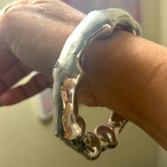 VINTAGE STERLING SILVER PLATED BAMBOO COLAR NECKLACE 80’s  61.8g - Picture 6 of 9